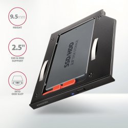 RSS-CD09 2.5" SSD/HDD caddy til DVD slot, 9.5 mm, LED, ALU
