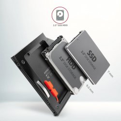 RSS-CD09 2.5" SSD/HDD caddy til DVD slot, 9.5 mm, LED, ALU