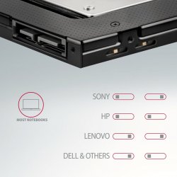 RSS-CD09 2.5" SSD/HDD caddy til DVD slot, 9.5 mm, LED, ALU