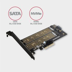 PCI-E 3.0 PCEM2-D 4x - DUAL M.2 SSD (NVMe + SATA), dual sp�nding, op til 110mm SSD
