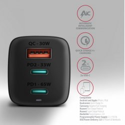 AXAGON ACU-DPQ65 GAN WA ll oplader, 3x port USB