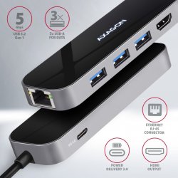 HMC-6GL 3x USB-A, HDMI, RJ-45, USB 3.2 Gen 1 hub, PD 100W, 20cm USB-C kabel