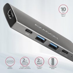 Hub HMC-5G2 2x USB-A + 2x USB-C + HDMI, USB-C 3.2 Gen 2 10Gbps, PD 60W, 13cm USB-C kabel