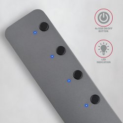 Hub HUE-MSA 4x USB3.2 Gen 1 SWITCH, metal, micro USB str�m IN, 20cm USB-A kabel