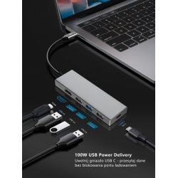 Adapter HUB USB C 7i1 - HDMI, USBx3, PD, SD/TF
