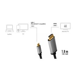 USB-C til HDMI kabel, 4K 60Hz, alu, 1.8m