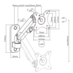 Justerbar v�gdisplay monteringsarm, op til 27 inches/7 kg