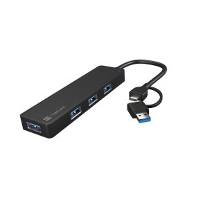 USB-C 3.0 Hub 4-Port Mayfly sort + adapter