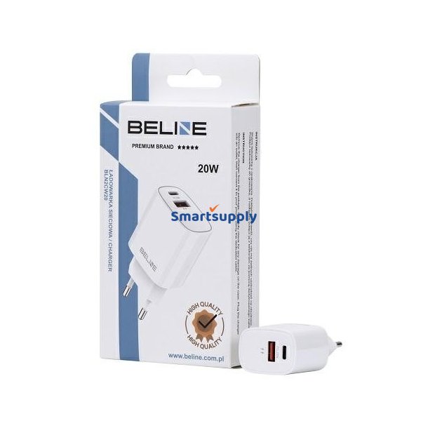 Oplader 20W USB-C + USB-A hvid