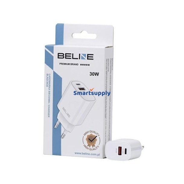 Lader 30W USB-C + USB-A, hvid