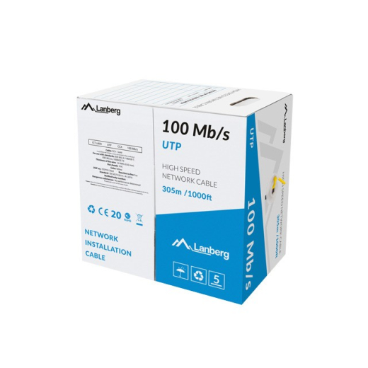 Kabel LAN UTP 100Mb/s 305m drut cca gul