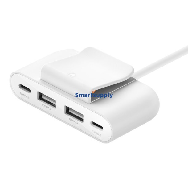 Lader 4-porte 2xUSB-C, 2xUSB-A 30W, hvid