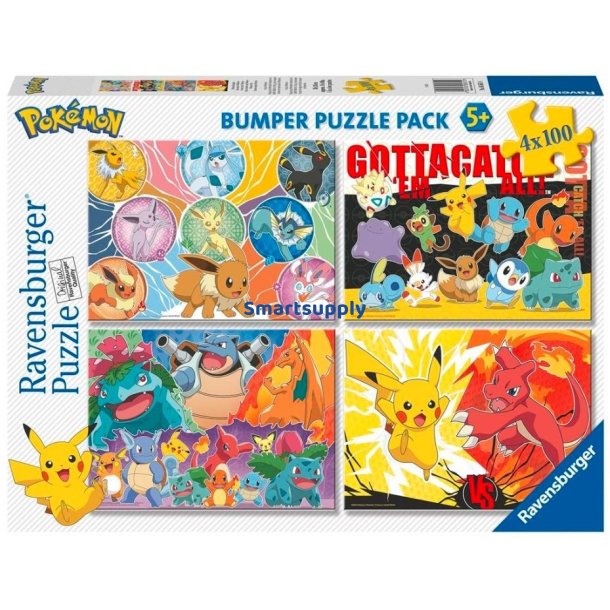 Puzzle 4x100 elementer Pokemon