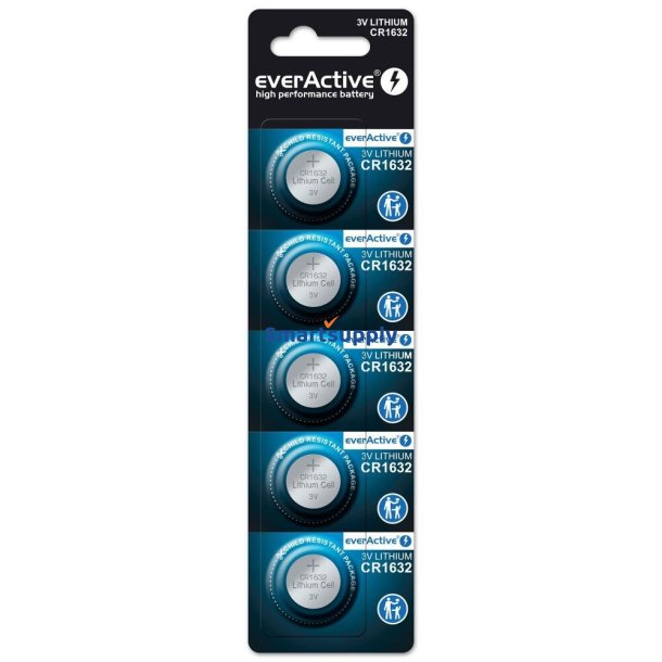 Mini CR1632 lithiumbatterier pakke med 5 stk