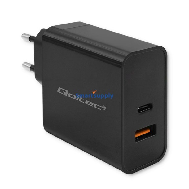 Super Quick PD oplader 1xUSB C, 1xUSB, 65W