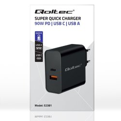 Super Hurtig PD oplader 1xUSB C, 1xUSB, 90W