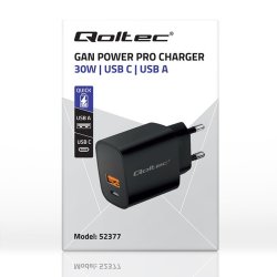 GaN POWER PRO lader 1xUSB C, 1xUSB, 30W