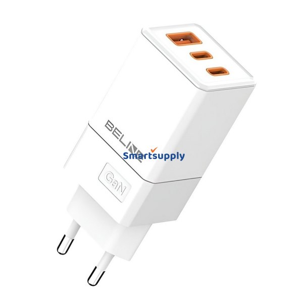 Cherger 65W GaN 2xUSB-C + USB-A kun hoved