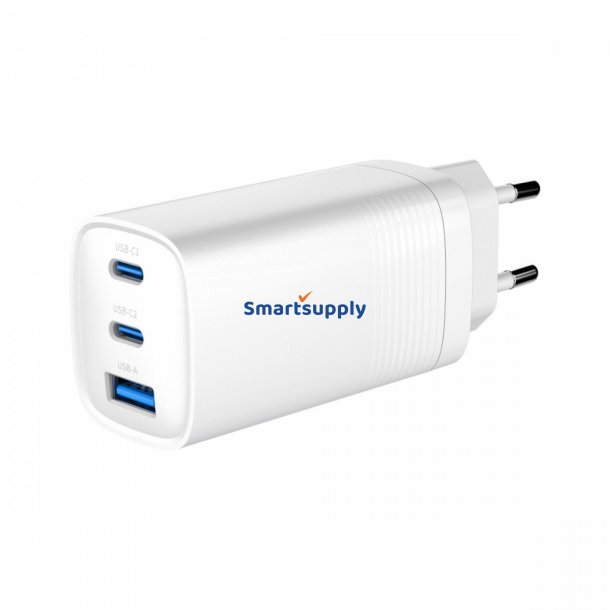Power Delivery Oplader 1xA 2xC GaN 65W Hvid