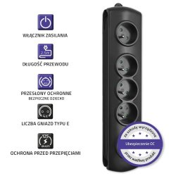 Oversp�ndingsbeskytter 4 stik, 2,5m