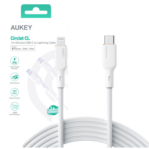 AUKEY CB-SCL2 Hvid sil con Lightning-USB C Kabel
