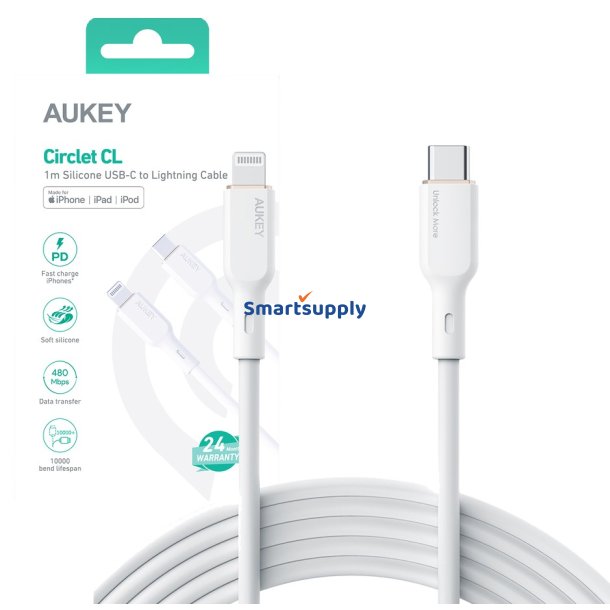 AUKEY CB-SCL2 Hvid sil con Lightning-USB C Kabel