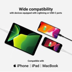 PowerStream USB-C til Lightning 1m MFI kabel, PD, hvid