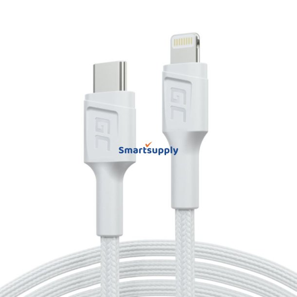 PowerStream USB-C til Lightning 1m MFI kabel, PD, hvid