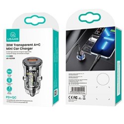 Biloplader 30W 1xUSB+1 1xUSB-C Hurtig opladning