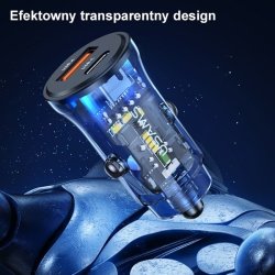 Biloplader 30W 1xUSB+1 1xUSB-C Hurtig opladning