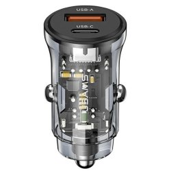 Biloplader 30W 1xUSB+1 1xUSB-C Hurtig opladning