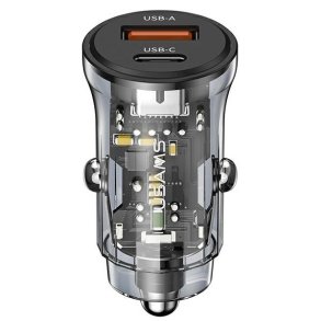 Biloplader 30W 1xUSB+1 1xUSB-C Hurtig opladning