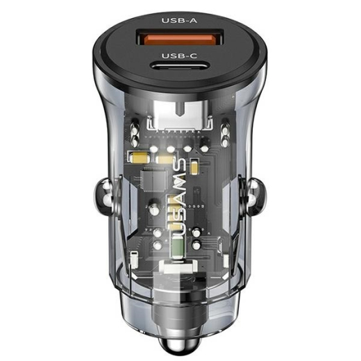 Biloplader 30W 1xUSB+1 1xUSB-C Hurtig opladning