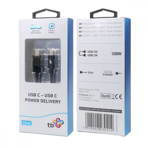 USB C Kabel 1m med opladningsindikator LED 100W