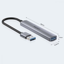 HUB USB-A; 3x USB-A 2.0; 1x USB-A 5 Gbps Alu