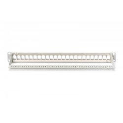 Panel krosowy (patch panel) modul�r 19" 24 porte til keystone-moduler, 1U, sk�rmet, kabelguide, beskrivelsesfelter, gr�