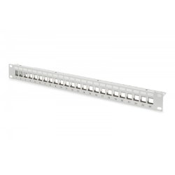 Panel krosowy (patch panel) modul�r 19" 24 porte til keystone-moduler, 1U, sk�rmet, kabelguide, beskrivelsesfelter, gr�