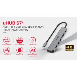HUB USB-C 7i1 Aluminium PD 100W ; 5 Gbps