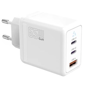 Lader 2x USB C + USB A Power Delivery hvid, GaN 65W