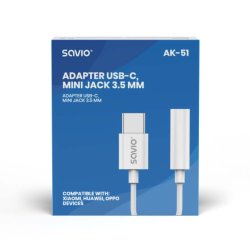 Adapter AK-51 USB-C - Mini Jack 3,5mm, Xiaomi, Huawei, Oppo