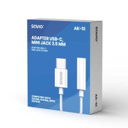 Adapter AK-51 USB-C - Mini Jack 3,5mm, Xiaomi, Huawei, Oppo