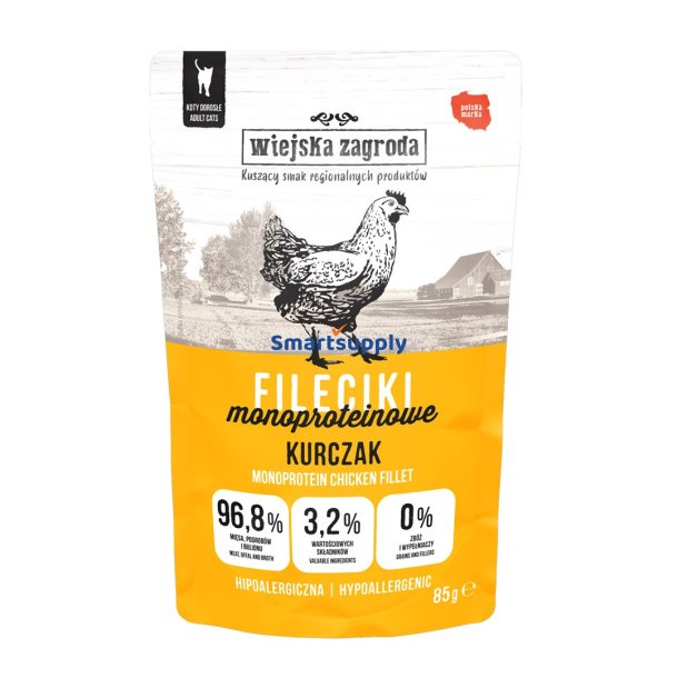 WIEJSKA ZAGRODA Kylling Monoproteinfileter  vdfoder til katte  85g