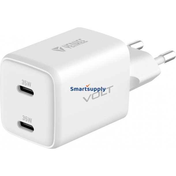 USB C v�goplader 2x18W 3A Power delivery 3.0 QC3.0 Hvid
