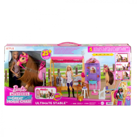 Dukke Barbie s�t med stald, hest og tilbeh�r