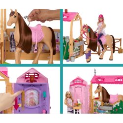 Dukke Barbie s�t med stald, hest og tilbeh�r