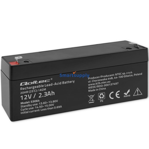 AGM batteri 12V 2.3Ah, max. 34.5A