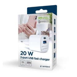 Mini-lader USB-A USB-C 20W PD QC3.0 hvid