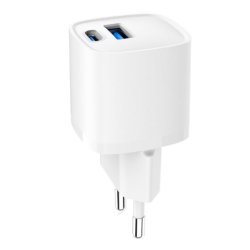Mini-lader USB-A USB-C 20W PD QC3.0 hvid