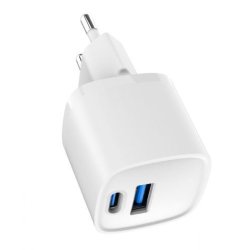 Mini-lader USB-A USB-C 20W PD QC3.0 hvid