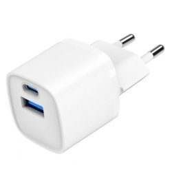 Mini-lader USB-A USB-C 20W PD QC3.0 hvid